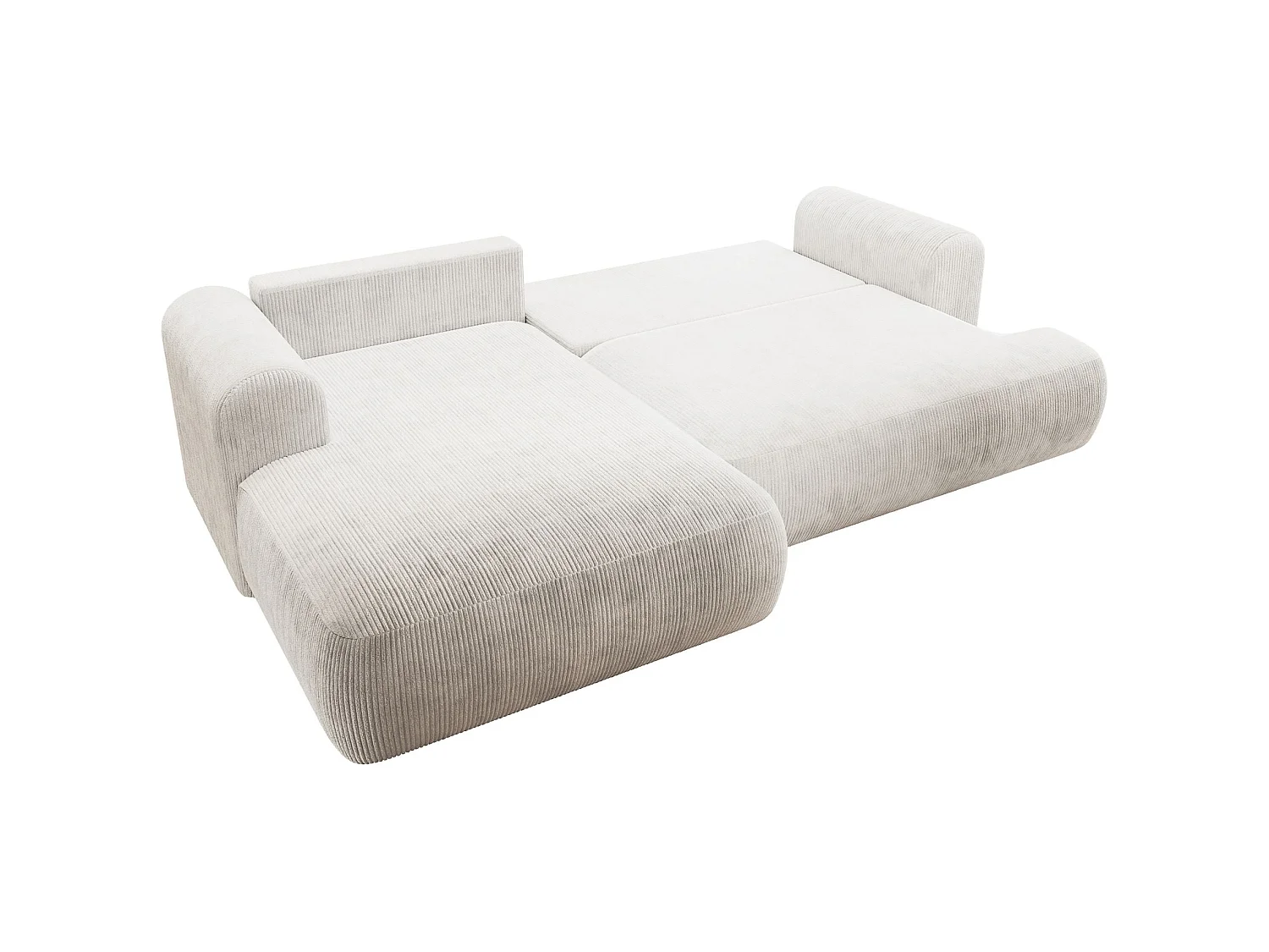 Hoekbedbank met corduroybekleding – slaapfunctie en opbergruimte – wit – links – OVO CORD