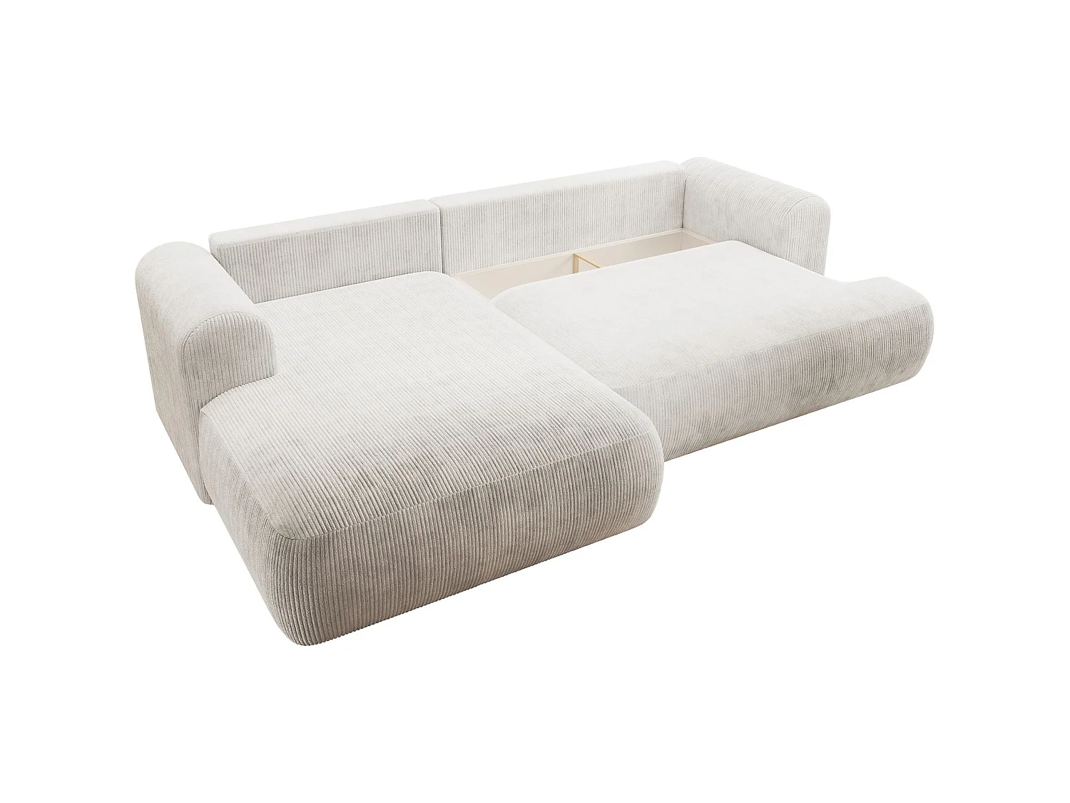 Hoekbedbank met corduroybekleding – slaapfunctie en opbergruimte – wit – links – OVO CORD