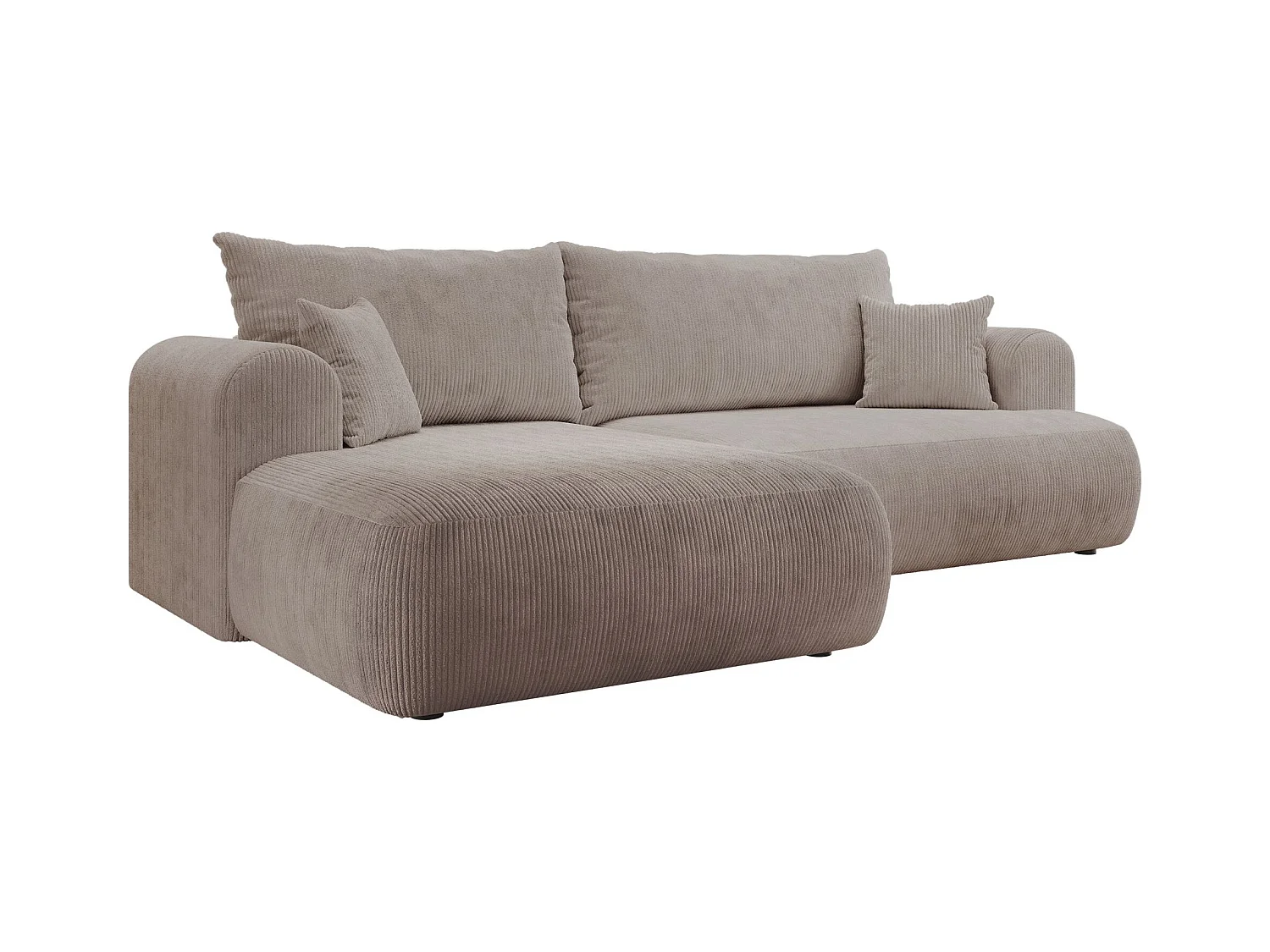 Canapé d’angle en velours côtelé – convertible avec coffre de rangement – beige – gauche – OVO CORD