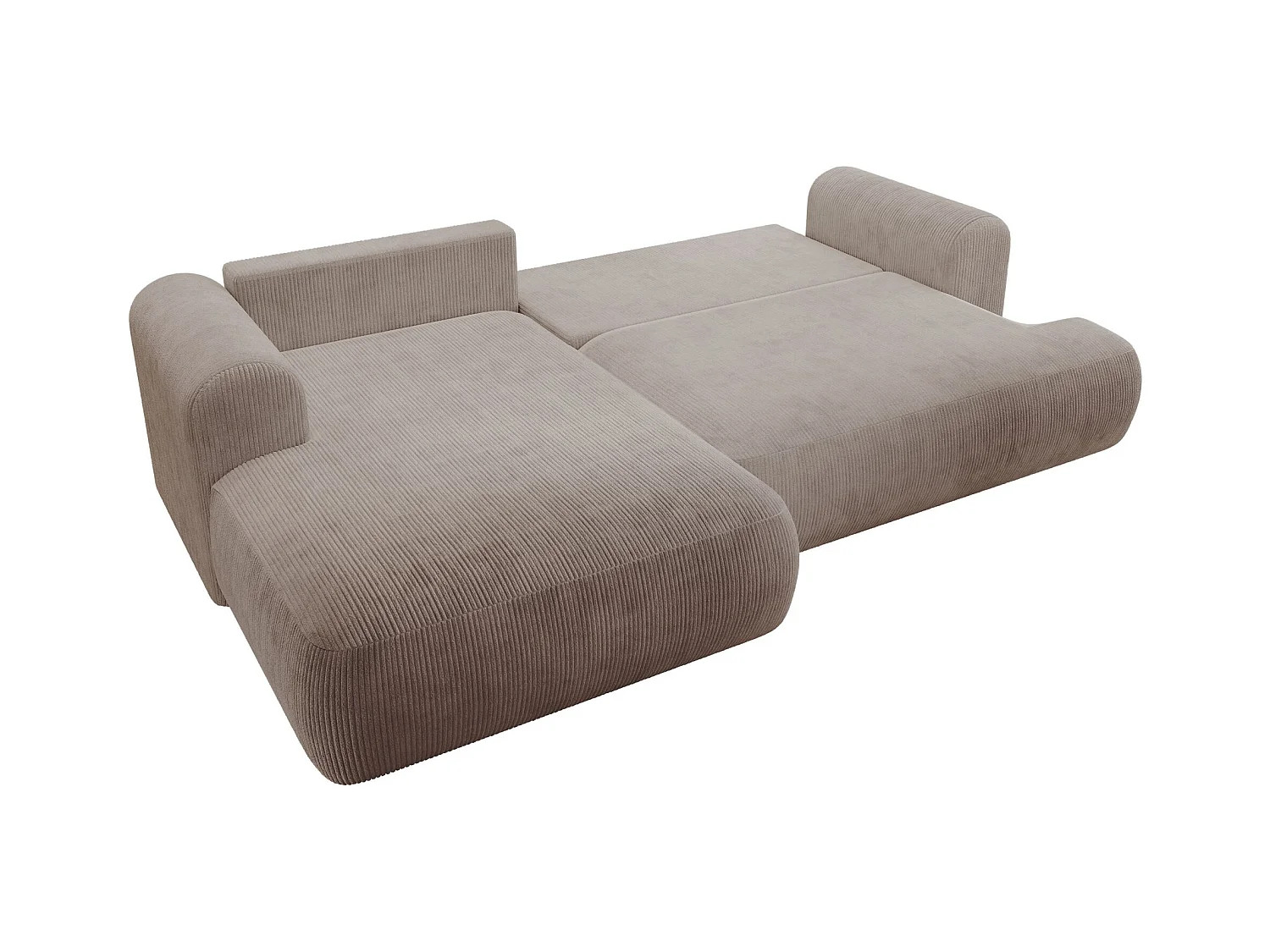 Canapé d’angle en velours côtelé – convertible avec coffre de rangement – beige – gauche – OVO CORD