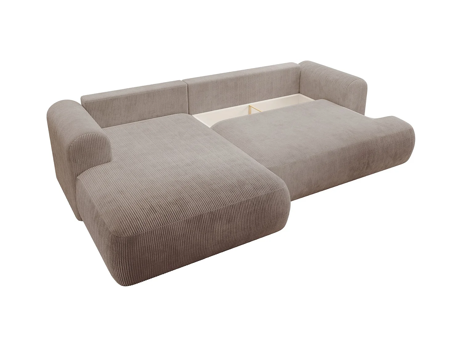 Canapé d’angle en velours côtelé – convertible avec coffre de rangement – beige – gauche – OVO CORD