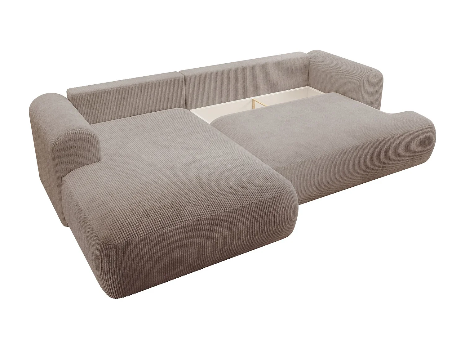 Canapé d’angle en velours côtelé – convertible avec coffre de rangement – beige – gauche – OVO CORD