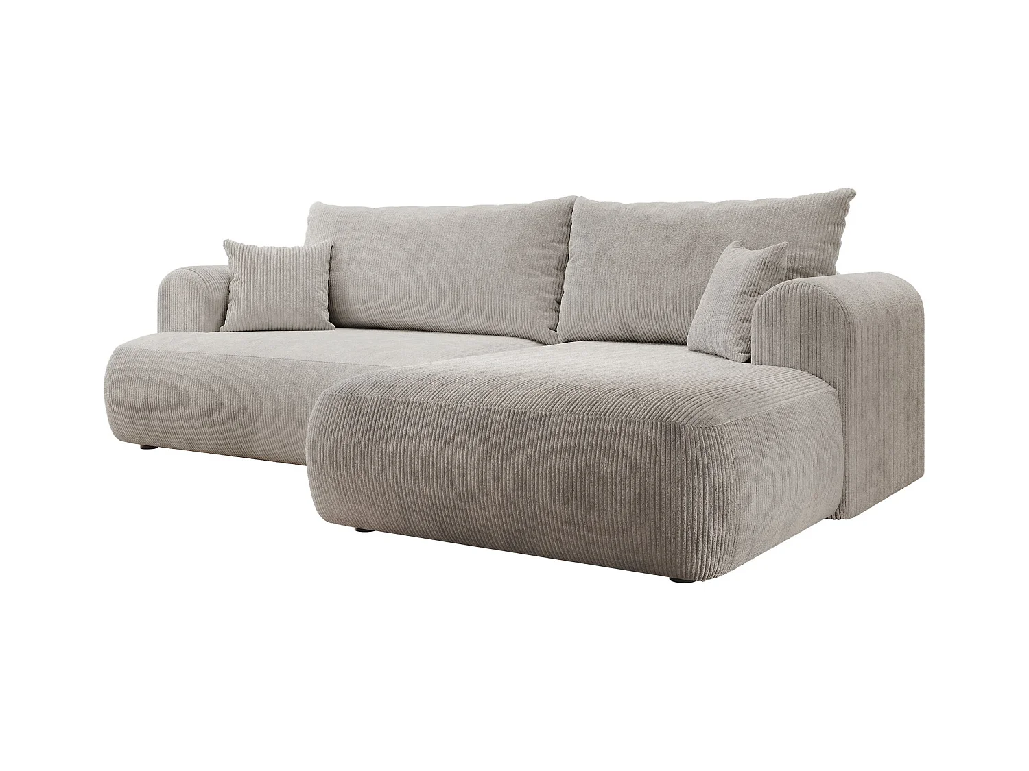 Canapé d’angle en velours côtelé – convertible avec coffre de rangement – beige-gris – droit – OVO CORD