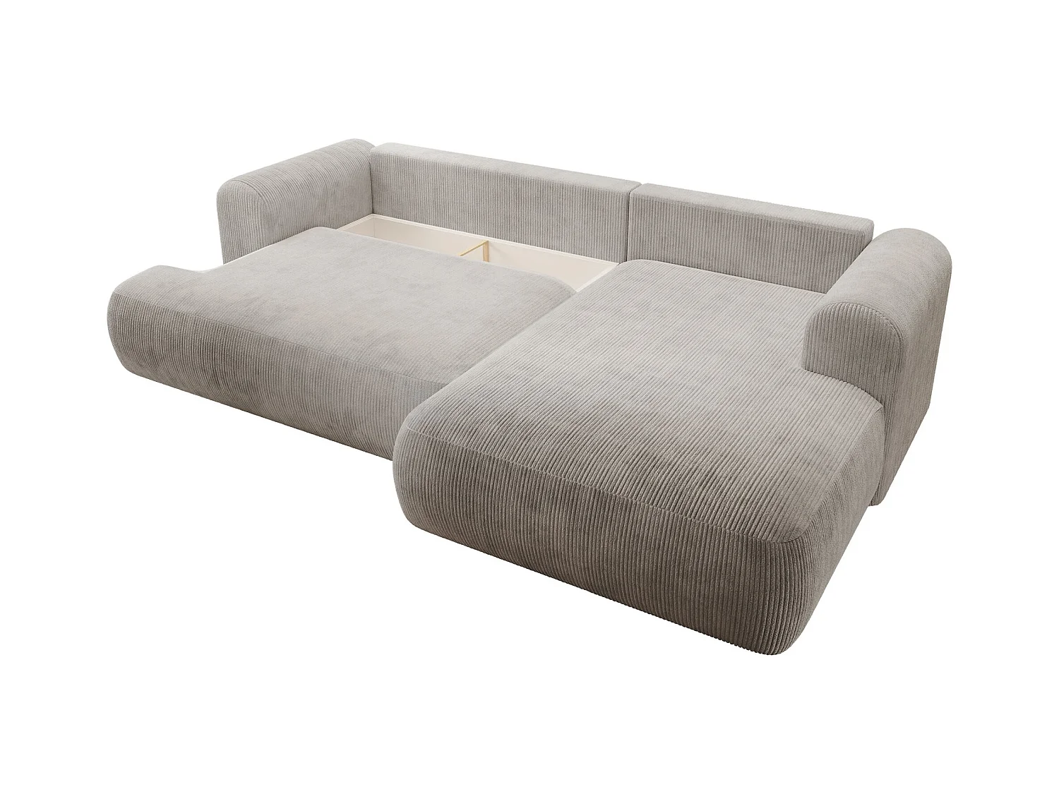 Canapé d’angle en velours côtelé – convertible avec coffre de rangement – beige-gris – droit – OVO CORD