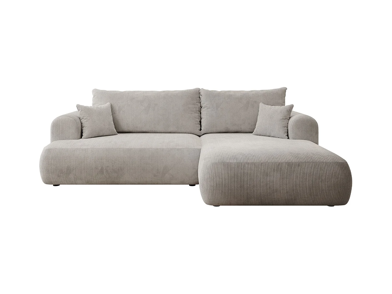 Canapé d’angle en velours côtelé – convertible avec coffre de rangement – beige-gris – droit – OVO CORD