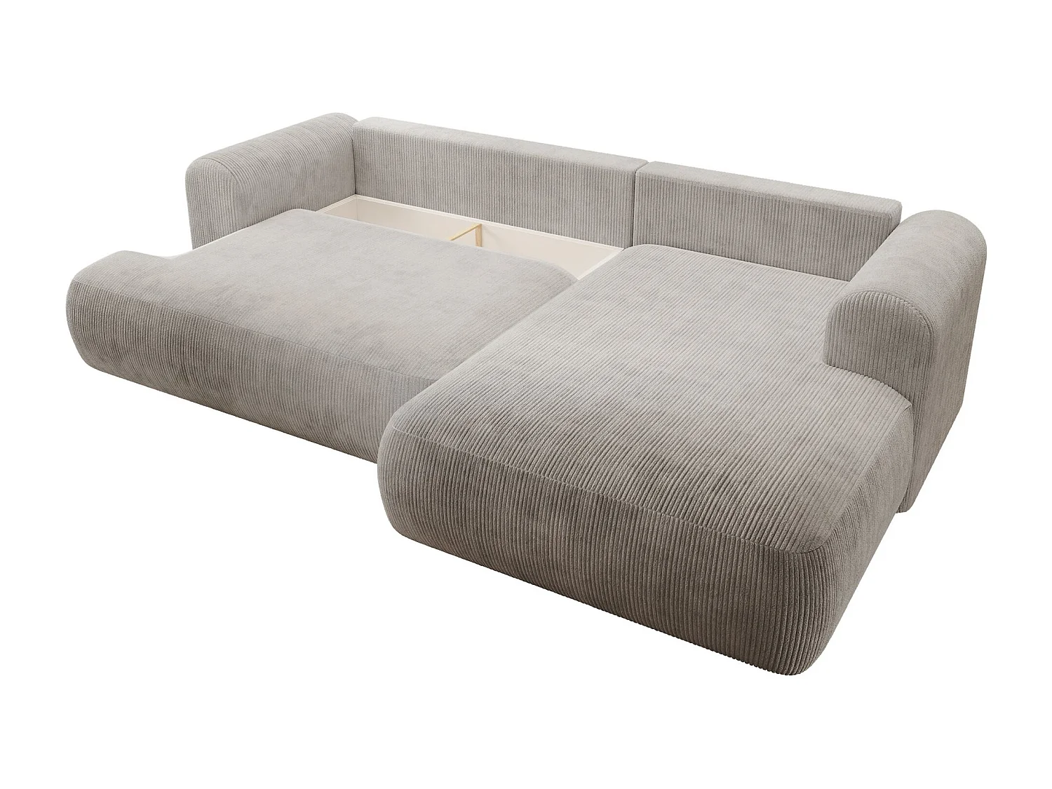 Canapé d’angle en velours côtelé – convertible avec coffre de rangement – beige-gris – droit – OVO CORD