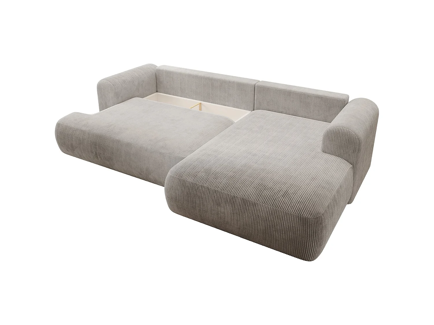 Hoekbedbank met corduroybekleding – slaapfunctie en opbergruimte – grijsbeige – rechts – OVO CORD