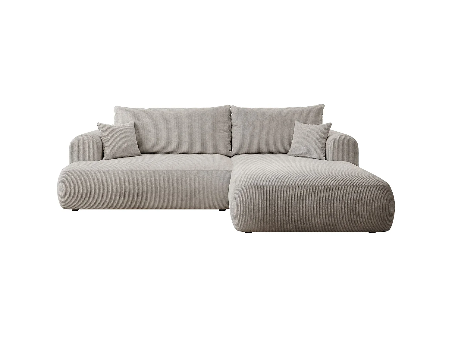 Hoekbedbank met corduroybekleding – slaapfunctie en opbergruimte – grijsbeige – rechts – OVO CORD