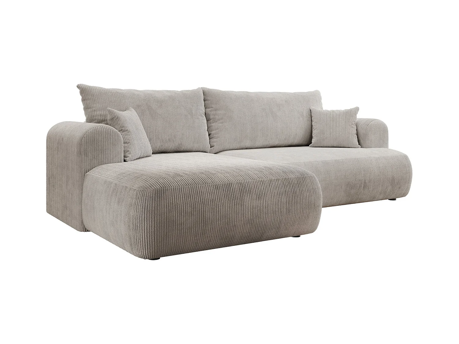 Canapé d’angle en velours côtelé – convertible avec coffre de rangement – beige-gris – gauche – OVO CORD