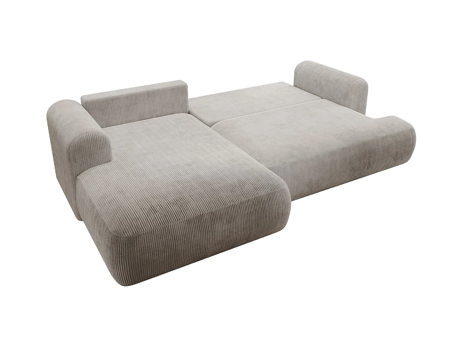 Canapé d’angle en velours côtelé – convertible avec coffre de rangement – beige-gris – gauche – OVO CORD