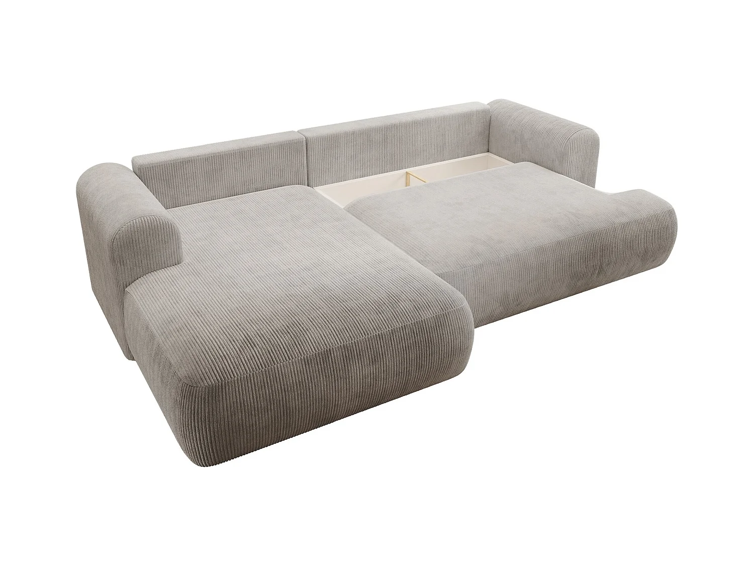 Canapé d’angle en velours côtelé – convertible avec coffre de rangement – beige-gris – gauche – OVO CORD