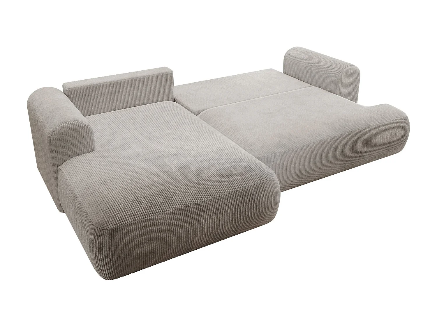 Canapé d’angle en velours côtelé – convertible avec coffre de rangement – beige-gris – gauche – OVO CORD