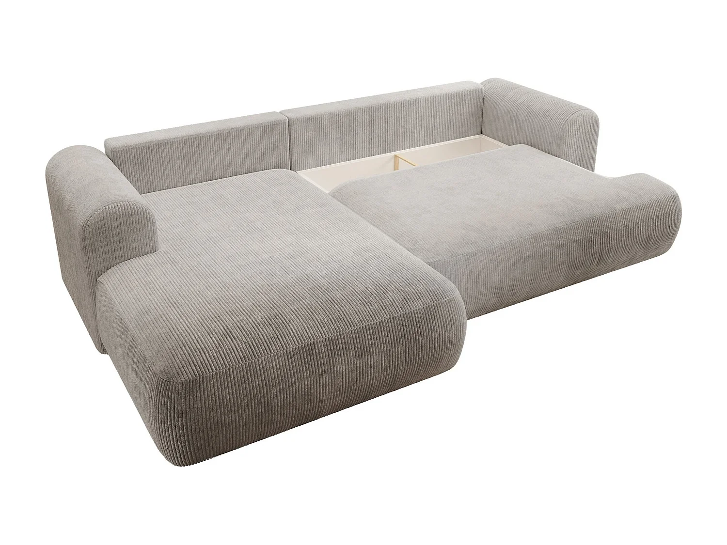 Canapé d’angle en velours côtelé – convertible avec coffre de rangement – beige-gris – gauche – OVO CORD