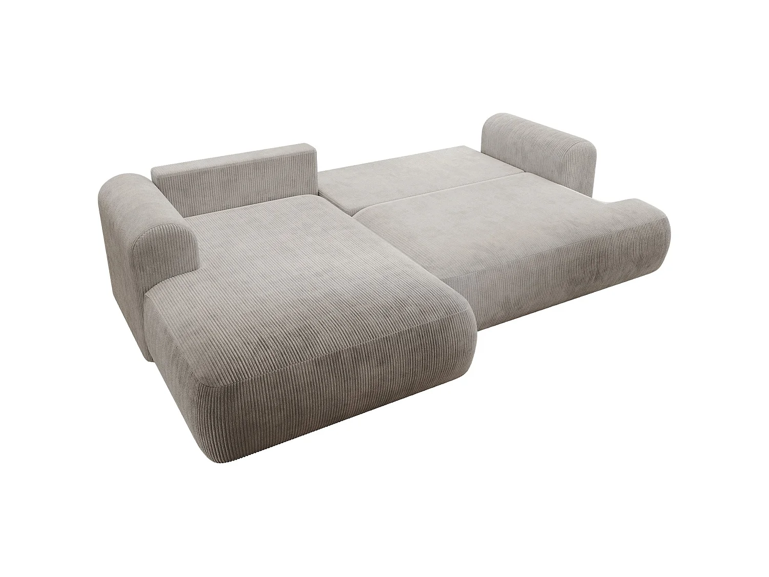 Hoekbedbank met corduroybekleding – slaapfunctie en opbergruimte – grijsbeige – links – OVO CORD