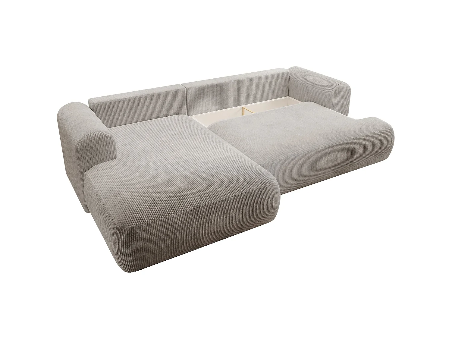 Hoekbedbank met corduroybekleding – slaapfunctie en opbergruimte – grijsbeige – links – OVO CORD
