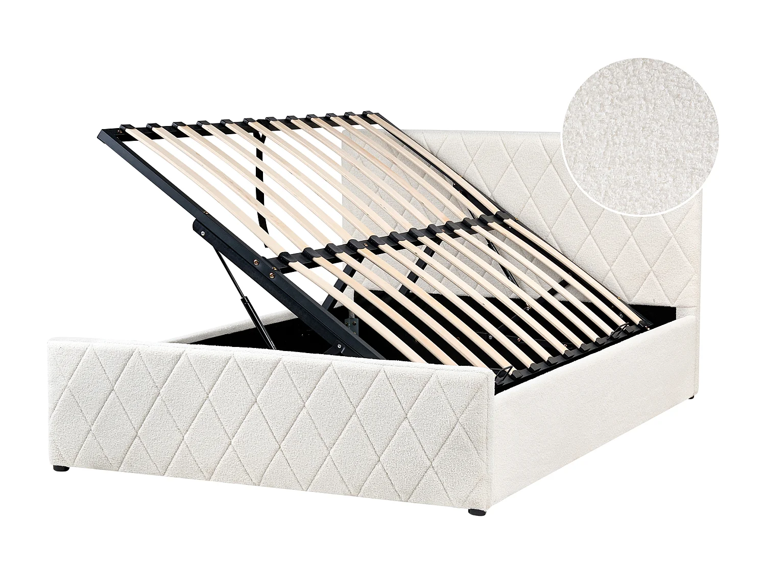 Lit ottoman Bouclé ROCHEFORT 140 x 200 cm Blanc cassé