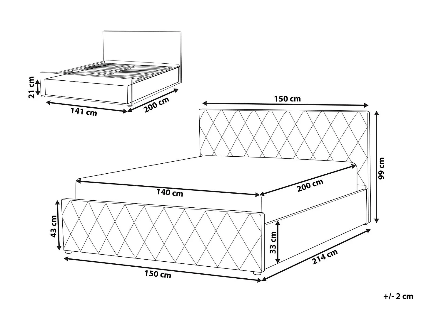 Lit ottoman Bouclé ROCHEFORT 140 x 200 cm Blanc cassé