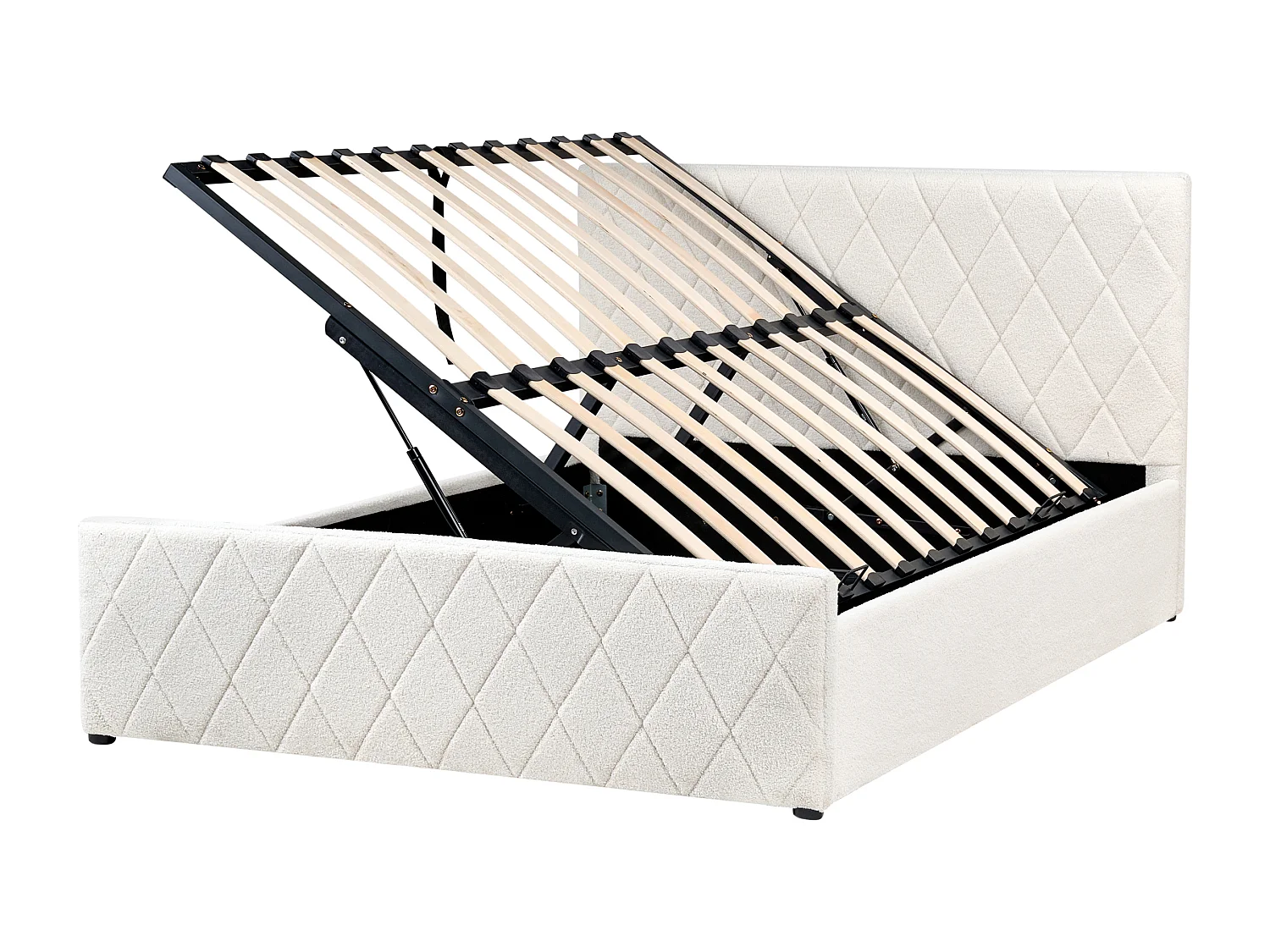 Lit ottoman Bouclé ROCHEFORT 140 x 200 cm Blanc cassé