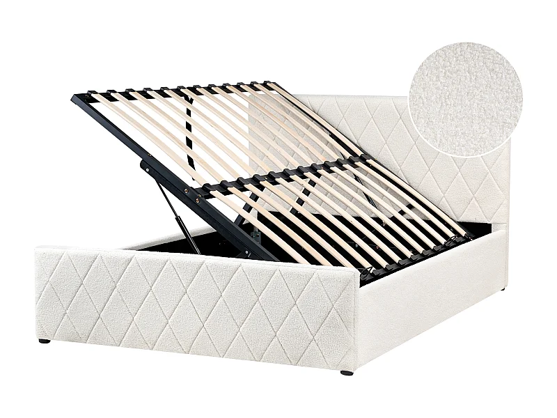 Lit ottoman Bouclé ROCHEFORT 140 x 200 cm Blanc cassé