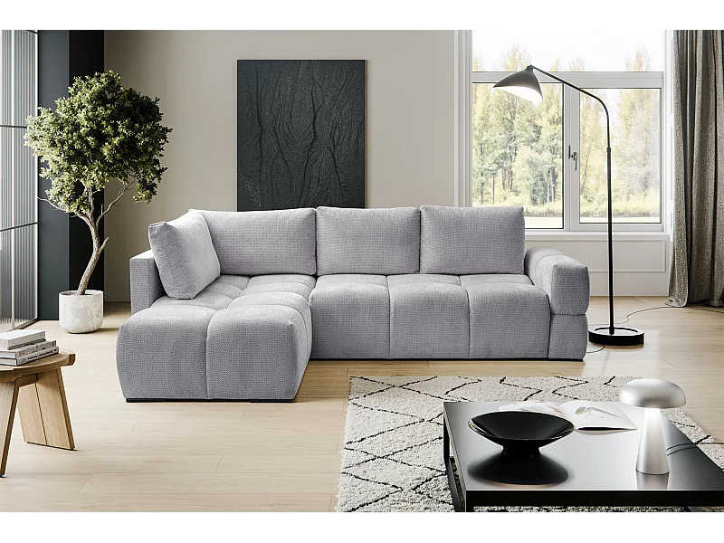 Ecksofa mit Chenillebezug – Schlaffunktion und Stauraum – Grau – beidseitig – TAREMI