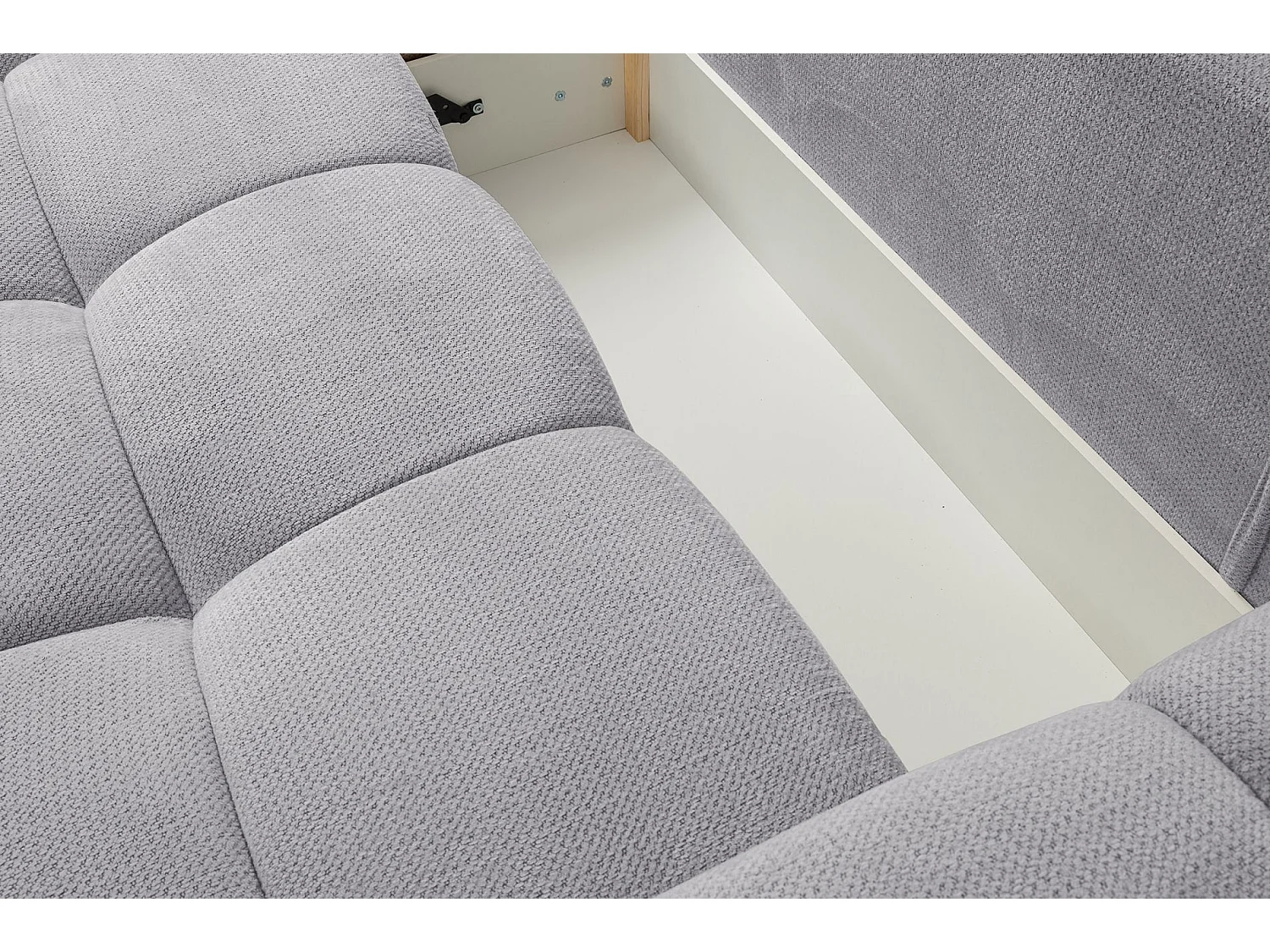 Ecksofa mit Chenillebezug – Schlaffunktion und Stauraum – Grau – beidseitig – TAREMI