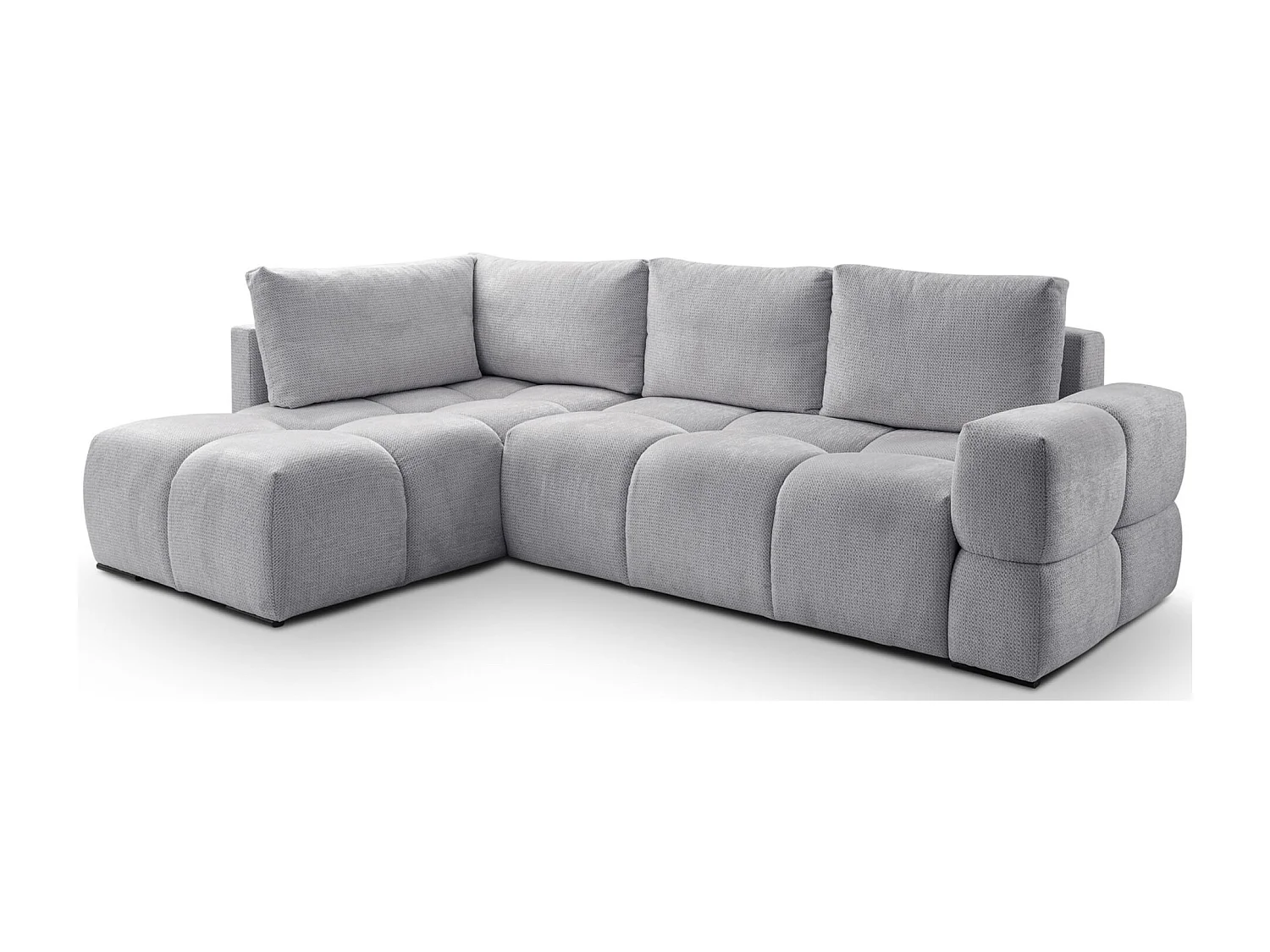 Canapé d’angle en chenille – convertible avec coffre de rangement – gris – réversible – TAREMI