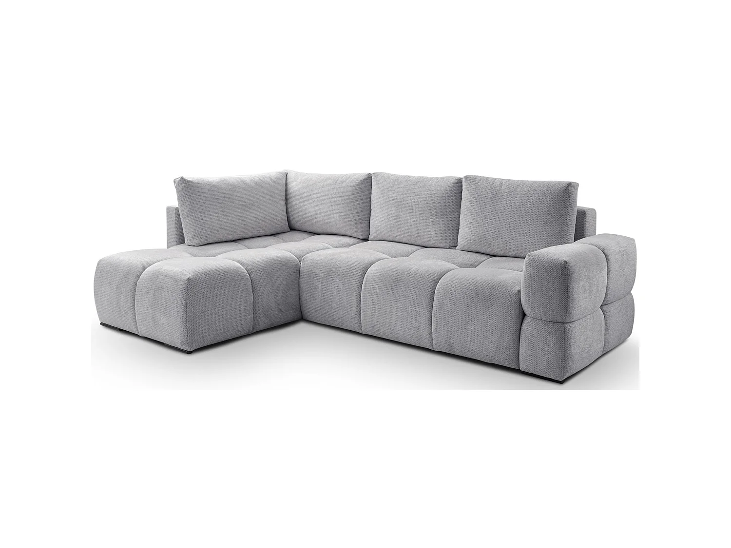 Hoekbedbank met chenillebekleding – slaapfunctie en opbergruimte – grijs – omkeerbaar – TAREMI