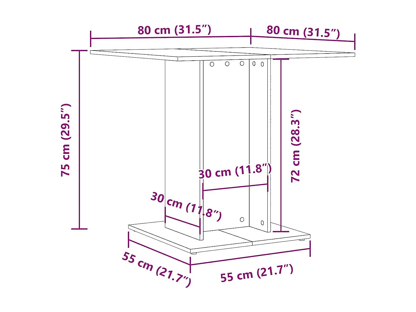 Table de salle à bois beige 80 x 80 x 75 cm DEC036673