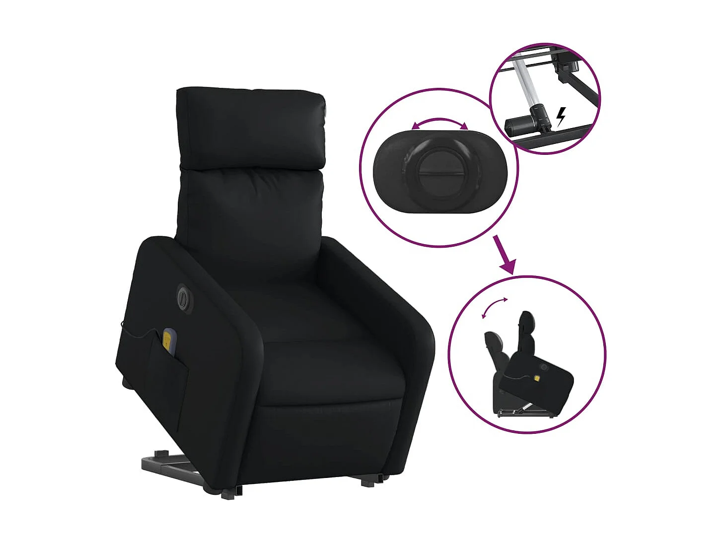 Fauteuil de relaxation fonction PVC noire 66 x 89.5 x 95.5 cm DEC027800