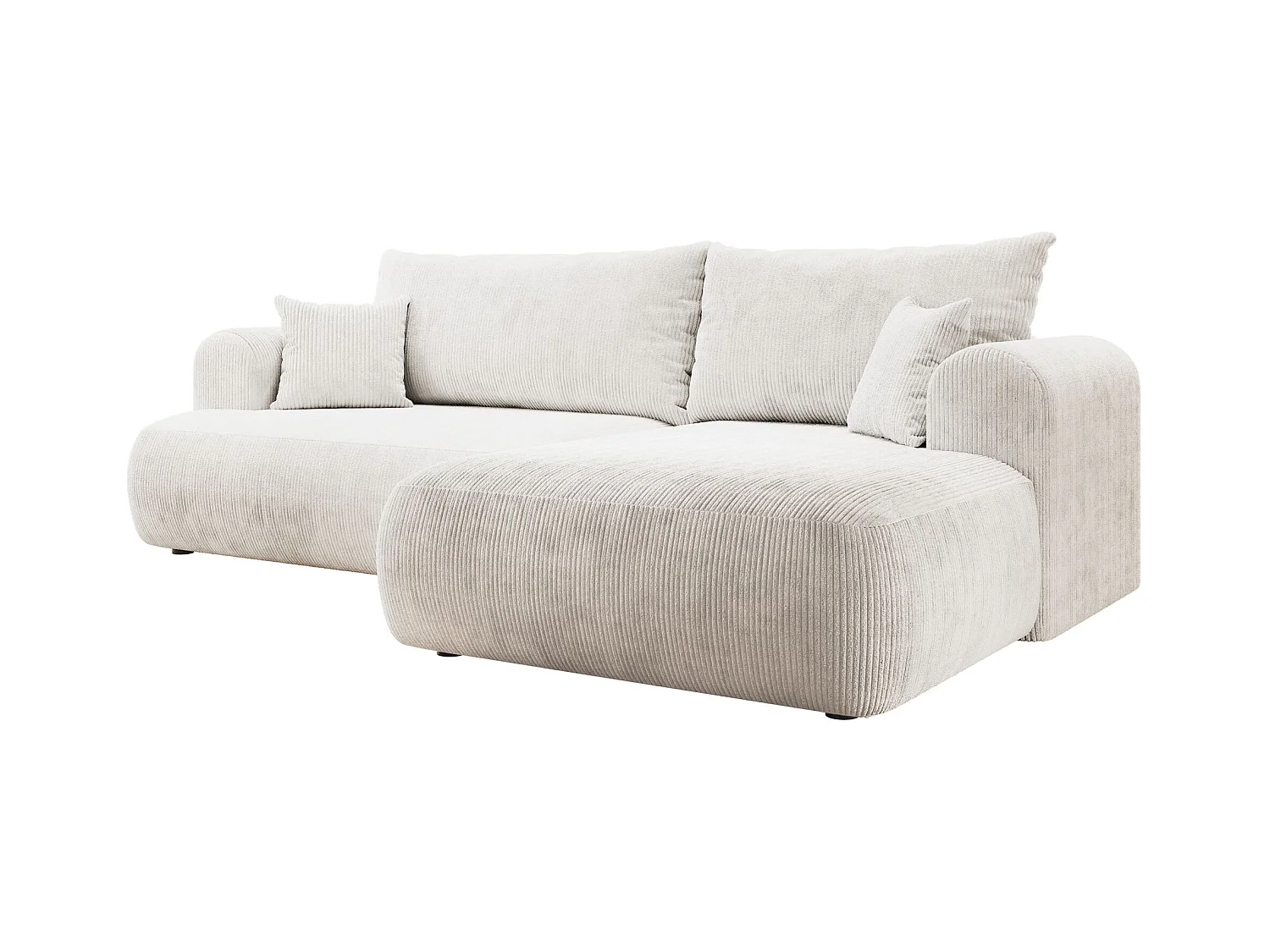 Canapé d’angle en velours côtelé – convertible avec coffre de rangement – blanc – droit – OVO CORD