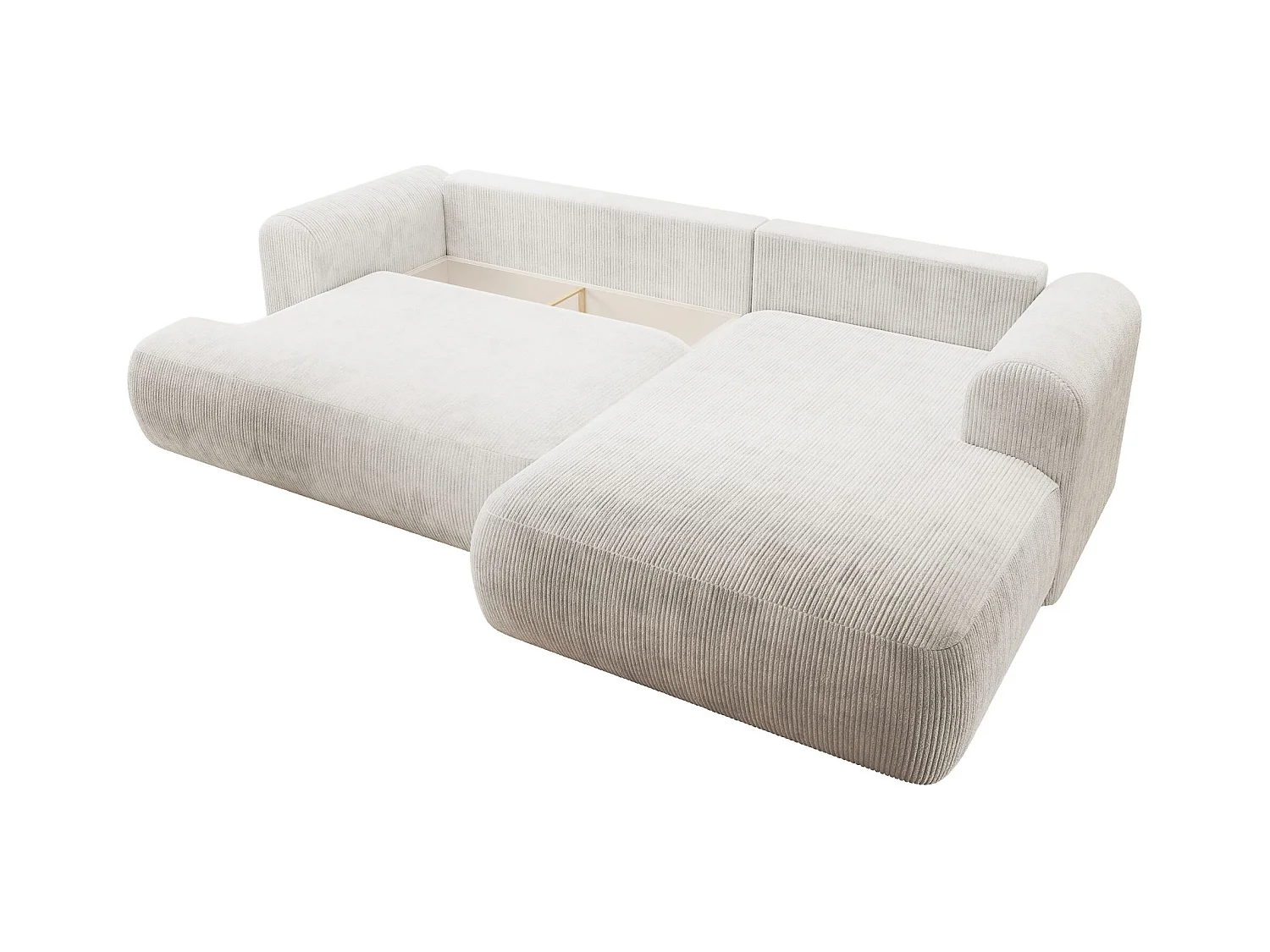 Canapé d’angle en velours côtelé – convertible avec coffre de rangement – blanc – droit – OVO CORD