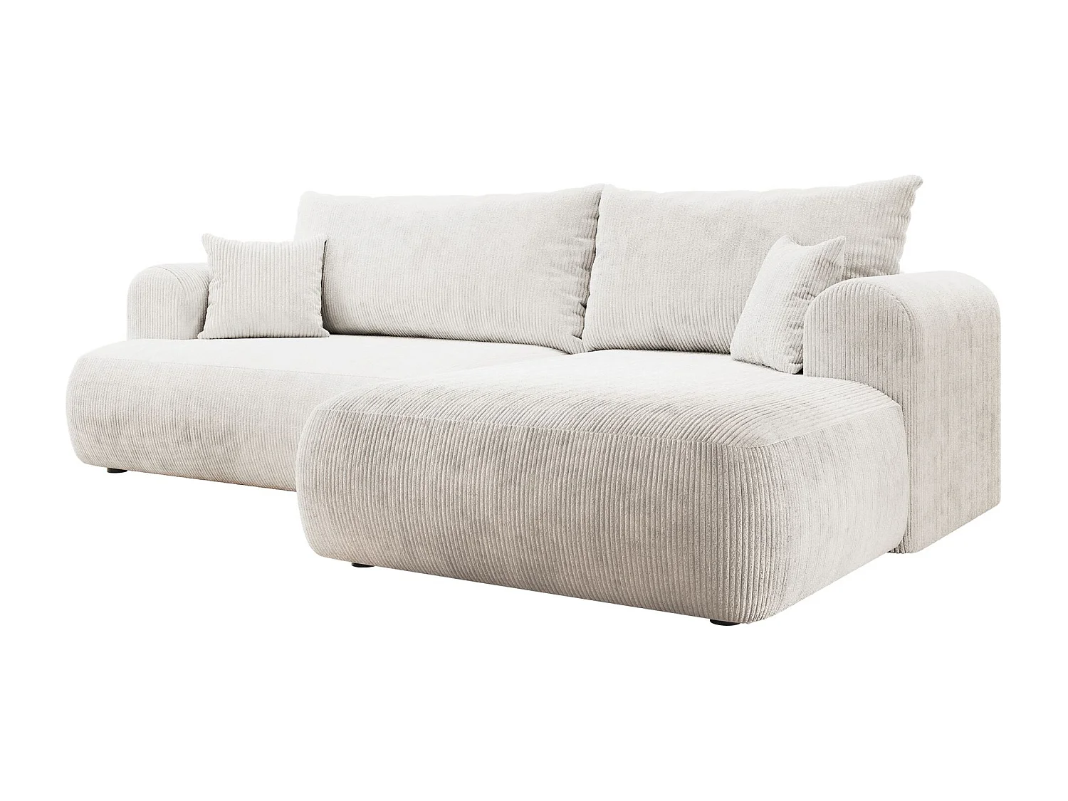 Canapé d’angle en velours côtelé – convertible avec coffre de rangement – blanc – droit – OVO CORD