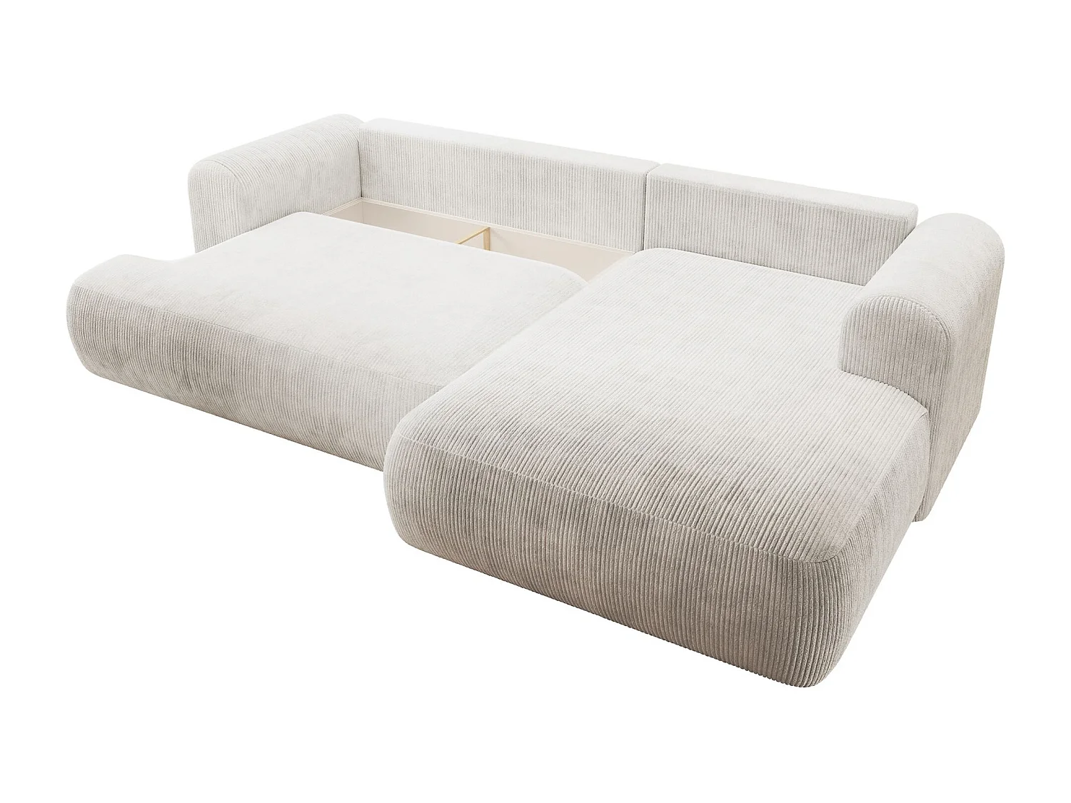 Canapé d’angle en velours côtelé – convertible avec coffre de rangement – blanc – droit – OVO CORD