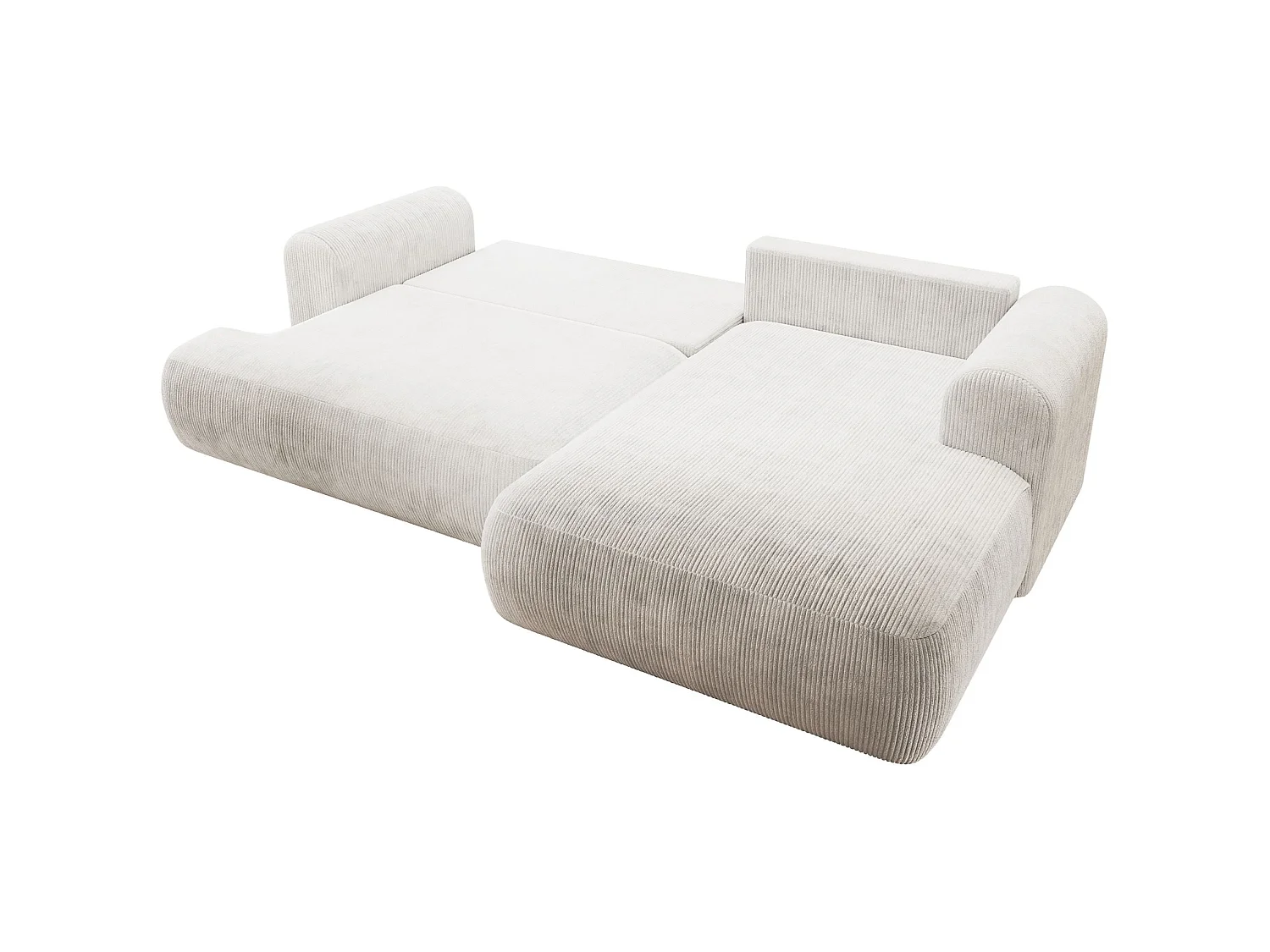 Hoekbedbank met corduroybekleding – slaapfunctie en opbergruimte – wit – rechts – OVO CORD