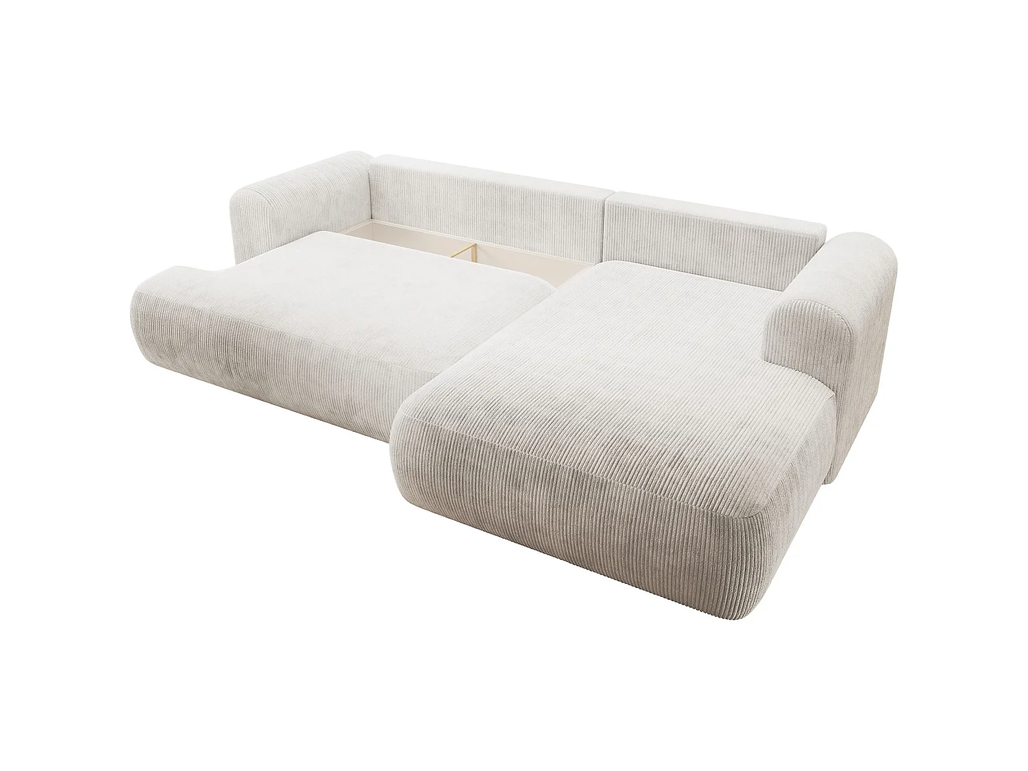 Hoekbedbank met corduroybekleding – slaapfunctie en opbergruimte – wit – rechts – OVO CORD