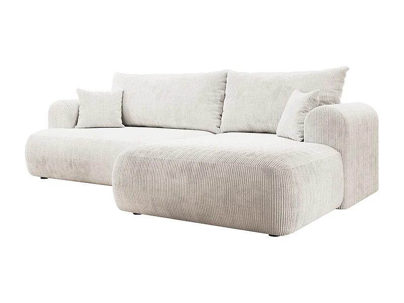 Canapé d’angle en velours côtelé – convertible avec coffre de rangement – blanc – droit – OVO CORD
