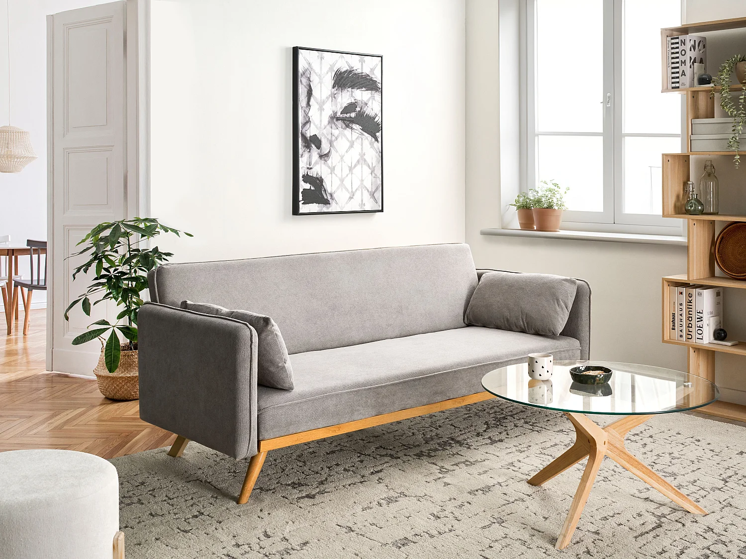 Canapé convertible clic-clac 3 places en coton gris ASAA