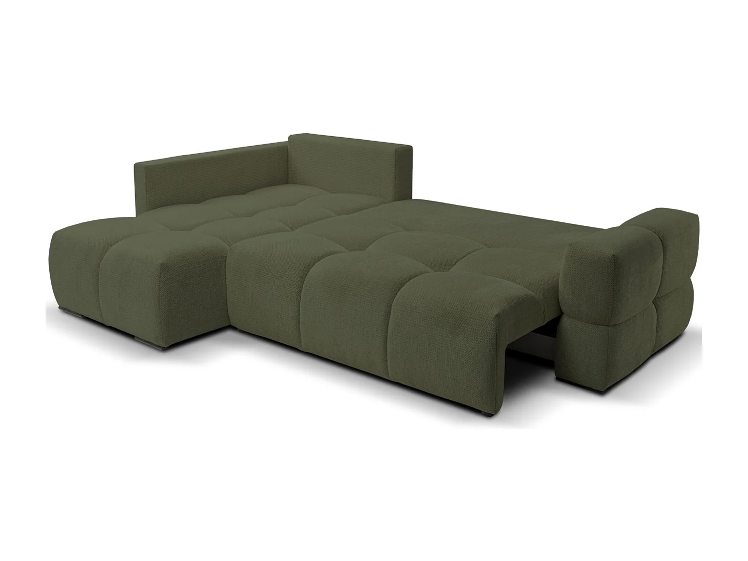 Ecksofa mit Chenillebezug – Schlaffunktion und Stauraum – Olivgrün – beidseitig – TAREMI