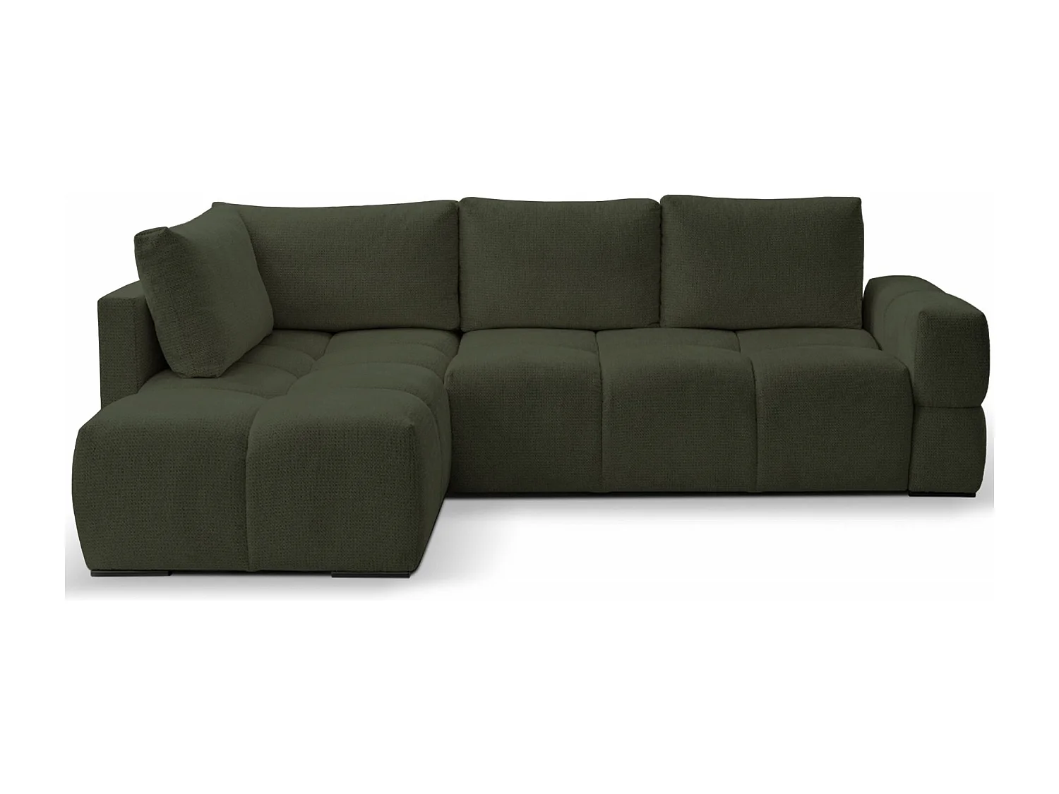 Ecksofa mit Chenillebezug – Schlaffunktion und Stauraum – Olivgrün – beidseitig – TAREMI