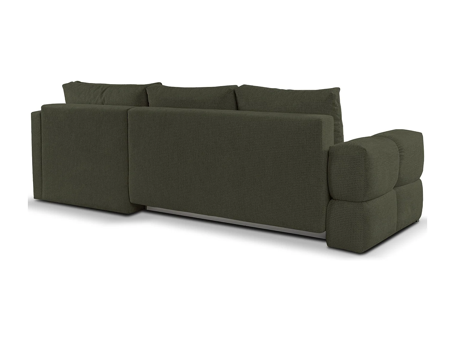 Ecksofa mit Chenillebezug – Schlaffunktion und Stauraum – Olivgrün – beidseitig – TAREMI