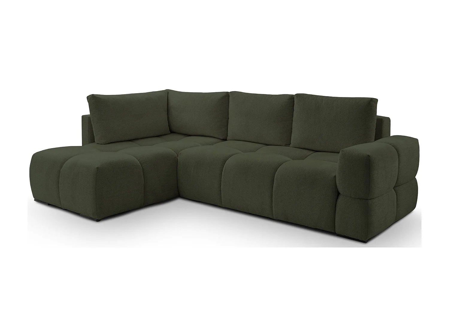 Canapé d’angle en chenille – convertible avec coffre de rangement – vert olive – réversible – TAREMI