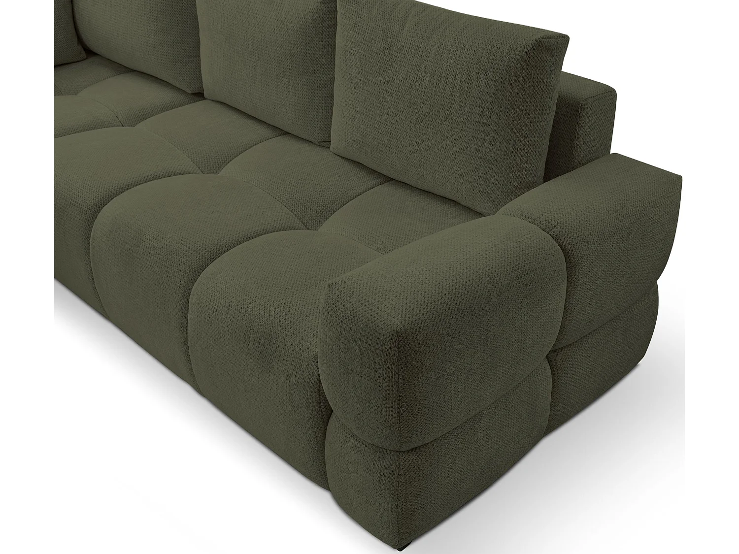 Canapé d’angle en chenille – convertible avec coffre de rangement – vert olive – réversible – TAREMI