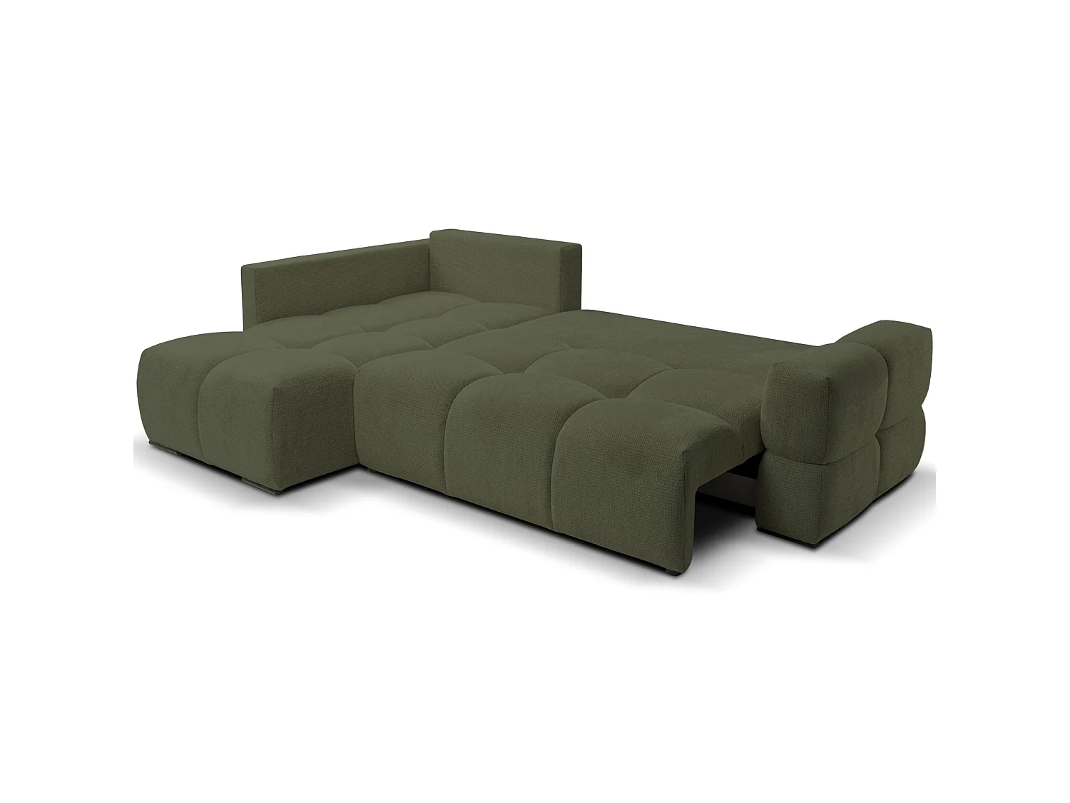 Canapé d’angle en chenille – convertible avec coffre de rangement – vert olive – réversible – TAREMI