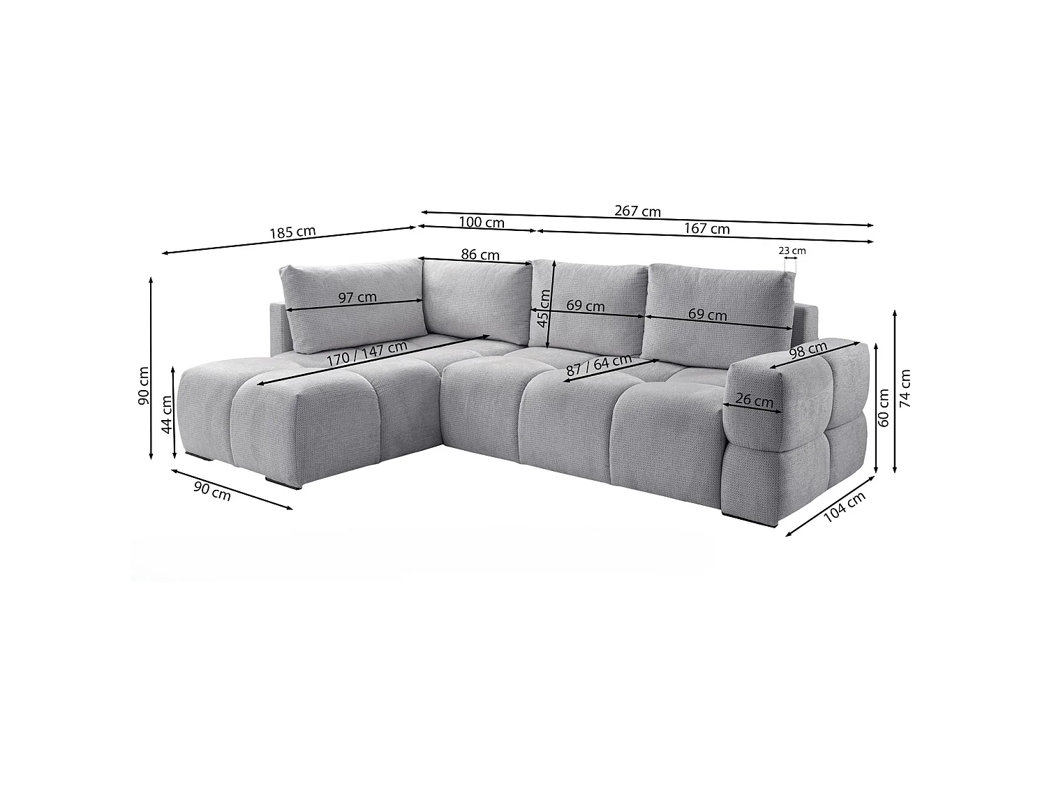 Canapé d’angle en chenille – convertible avec coffre de rangement – vert olive – réversible – TAREMI