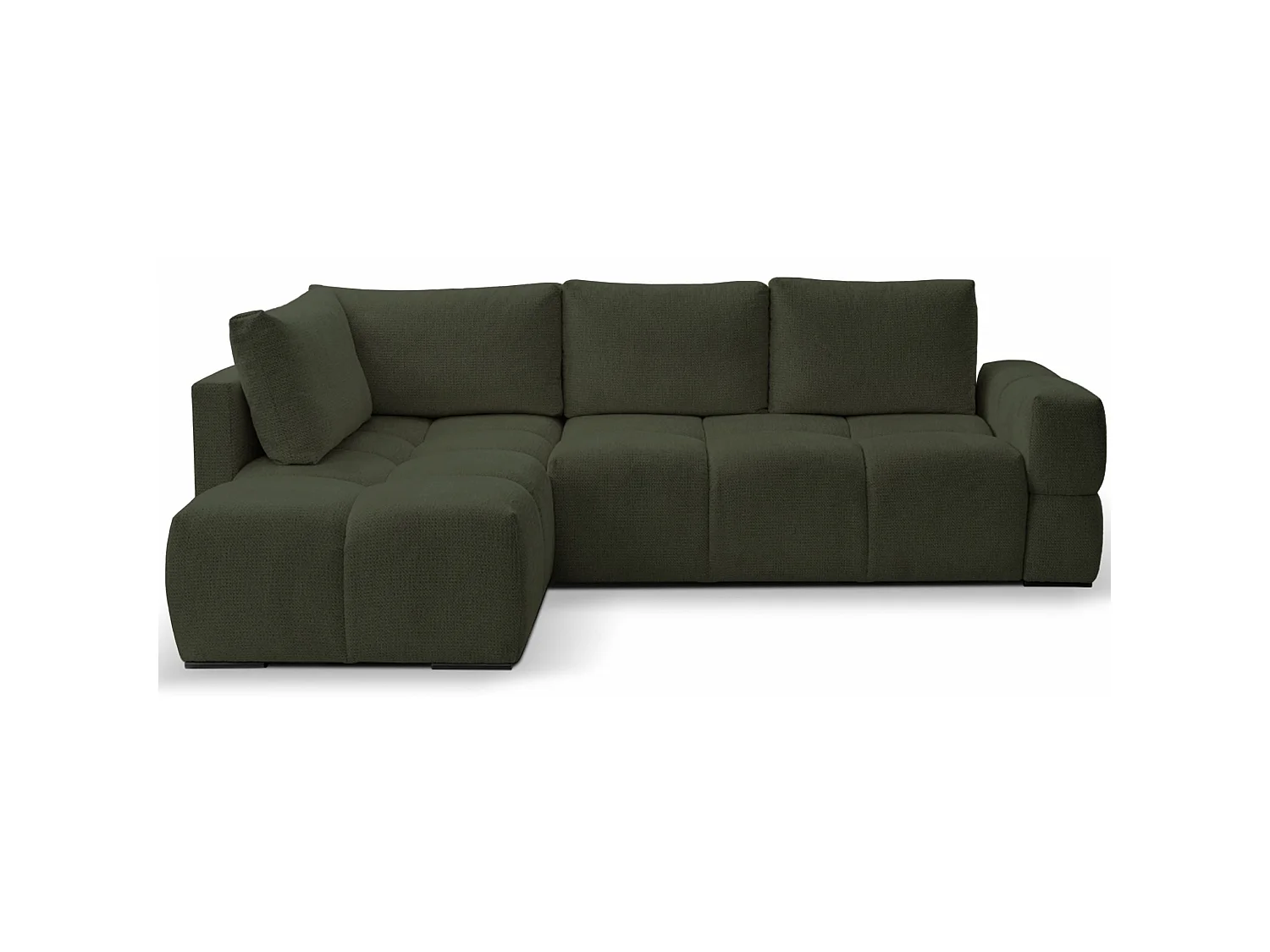 Canapé d’angle en chenille – convertible avec coffre de rangement – vert olive – réversible – TAREMI