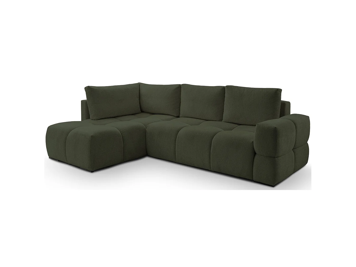 Canapé d’angle en chenille – convertible avec coffre de rangement – vert olive – réversible – TAREMI