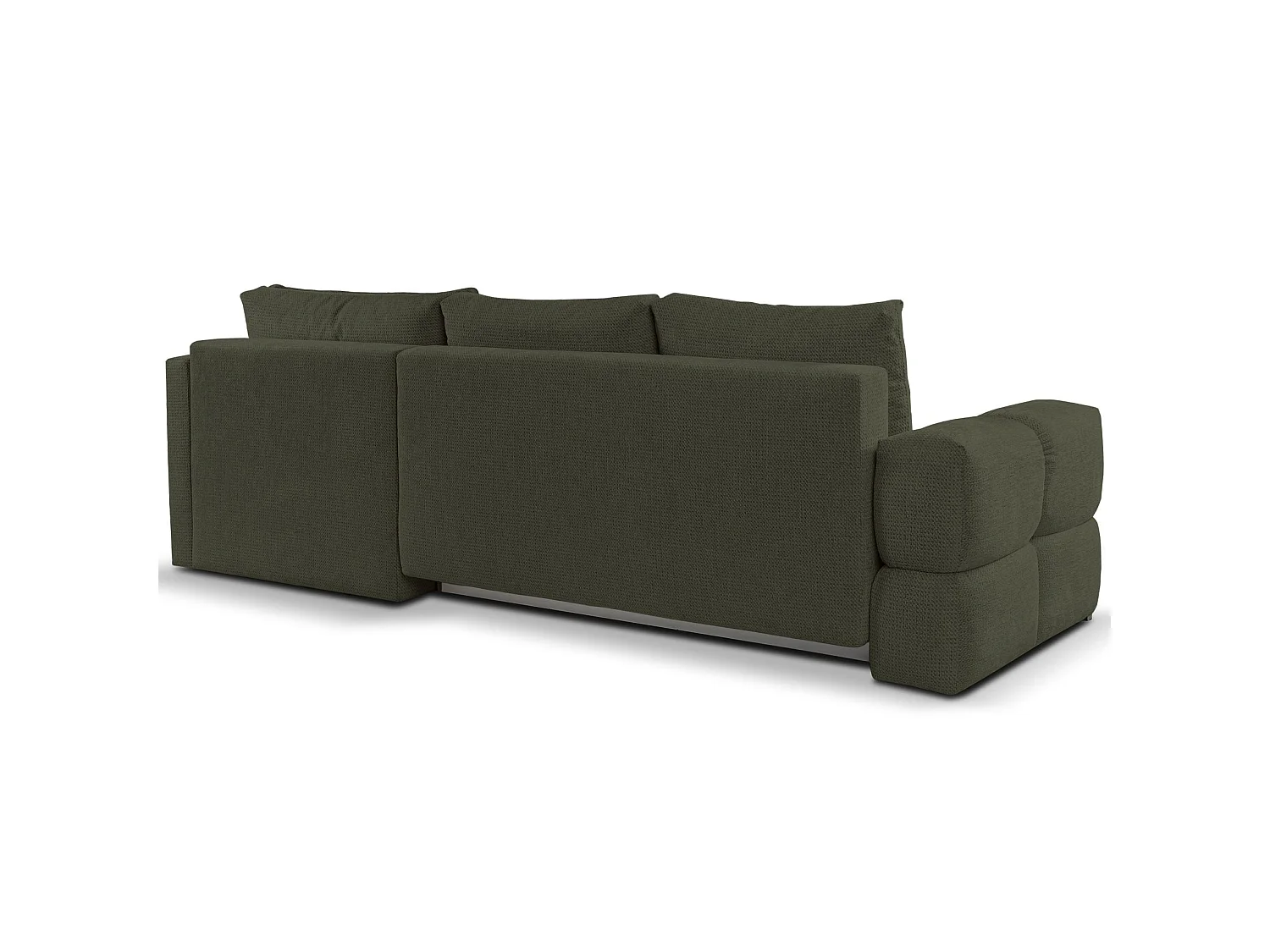 Canapé d’angle en chenille – convertible avec coffre de rangement – vert olive – réversible – TAREMI