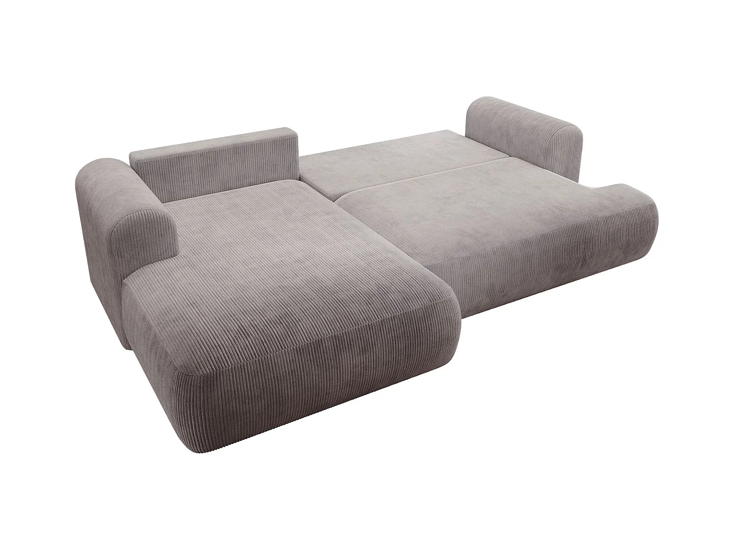 Canapé d’angle en velours côtelé – convertible avec coffre de rangement – gris clair – gauche – OVO CORD