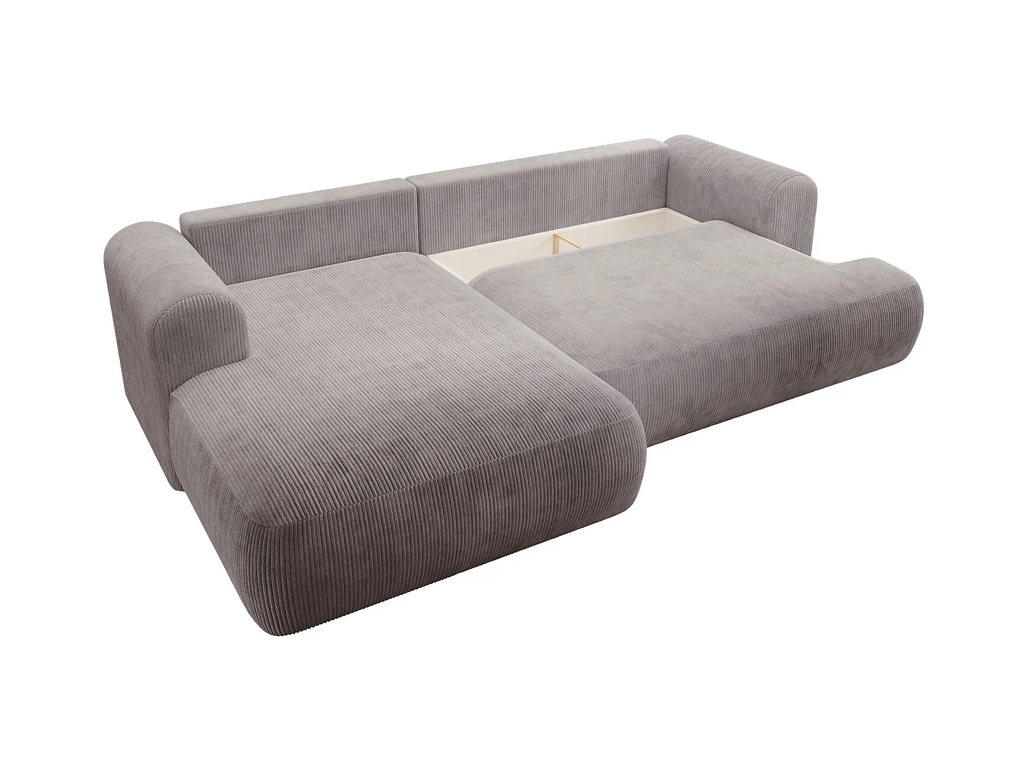 Canapé d’angle en velours côtelé – convertible avec coffre de rangement – gris clair – gauche – OVO CORD