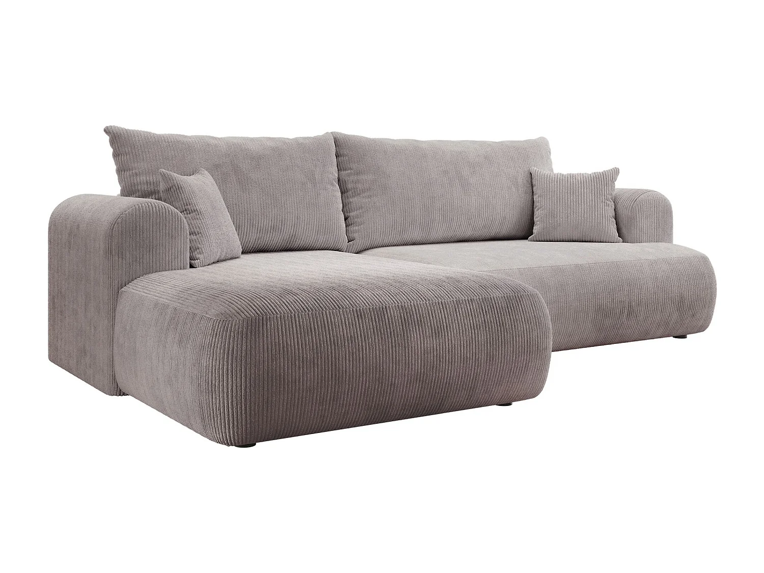 Canapé d’angle en velours côtelé – convertible avec coffre de rangement – gris clair – gauche – OVO CORD